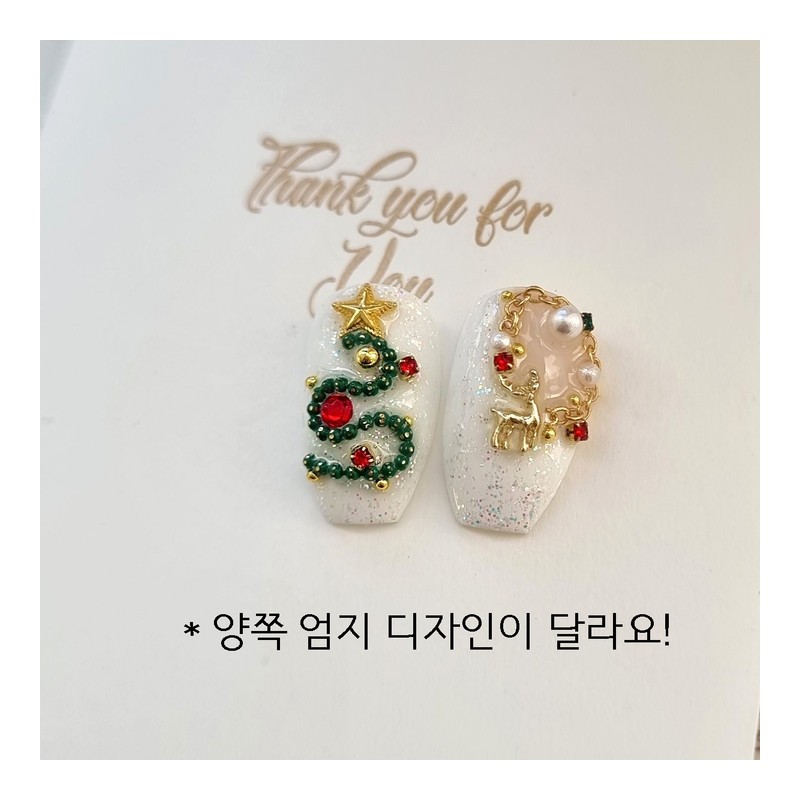 Tree & Rudolph Handmade Nail Tips - Square / 트리&루돌프