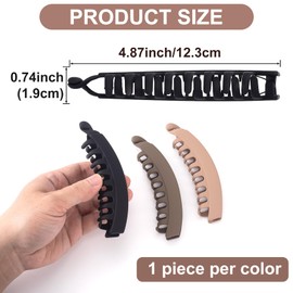 YALOJE 3pcs Banana Hair Clips for Women, Non-Slip Hair Claws with Double Combs, Vintage Hairpin Thick Long Curly Hair Styling Accessories for Daily, Party - Black, Light Coffee, Coffee