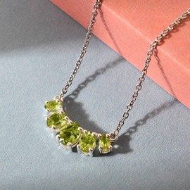 Shop LC Green Peridot Necklace for Women 925 Sterling Silver 5 Stone Birthstone Jewelry 18" Ct 1.9 Christmas Gifts for Women