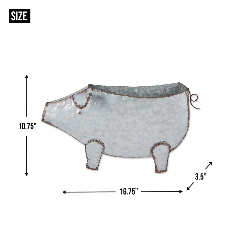 Accent Plus Pig Galvanized Wall Planter, 16.75x3.75x10.75