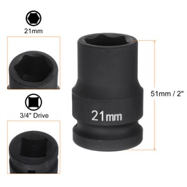 HARFINGTON 6-Point Impact Socket 3/4" Drive 21mm Metric 40Cr Alloy Steel Spindle Axle Nut Impact Socket