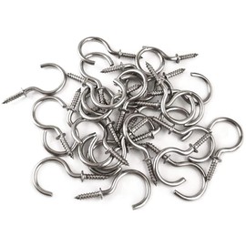 IDEALSV 60 Pcs (304) Stainless Steel Screw Ceiling Hooks 1 Inch Cup Hook Screw-in Light Hooks