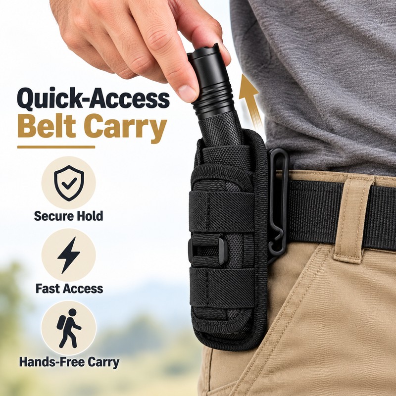 Flashlight Belt Holster for Hands-Free Carry – 360° Rotating Clip