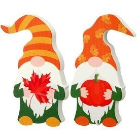 Jetec 2 Pieces Fall Wooden Decor Sign Lucky Scandinavian Tomte Rustic Home Blocks Autumn Pumpkin Maple Leaf Table Centerpieces Tiered Tray Decor for Thanksgiving Harvest Party Farmhouse Home Tabletop