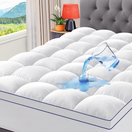 CYMULA Full XL Mattress Topper Waterproof, Cooling Mattress Pad Cover, Extra Thick Pillow Top Mattress Topper with 8-21 Inch Elasticated Deep Pockets, Plush Down Alternative Fill Mattress Protector