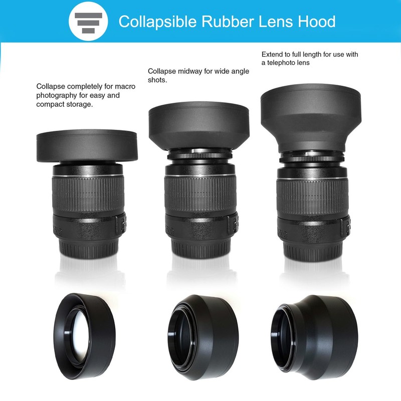 52 mm Lens Hood Set, Foldable Rubber Lens Hood with