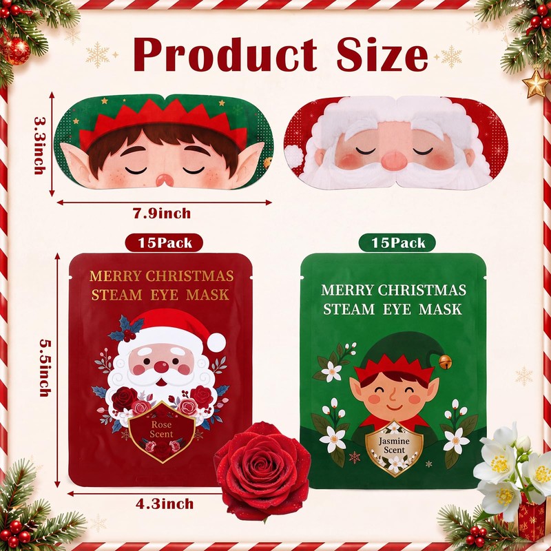 30 Pcs Christmas Steam Eye Masks Bulk for Dry Eyes