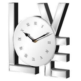 Decorative Wall Clock, Sliver Mirrored Wall Clock Modern Home Wall Decor Silent Clocks for Dining Room Bedroom, Love Letters Wall Clocks, 11.8 inch