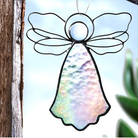 Angel Ornament Stained Glass Window Sun Catcher Display Christmas Tree Decoration Holiday Decor Memorial Remembrance Sympathy Gifts for CNA Nurse J Devlin ORN 303 Series (Clear Iridescent)