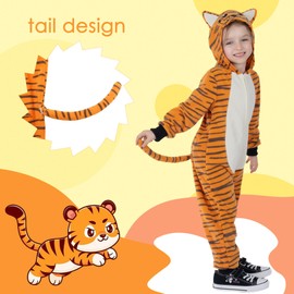 Wizland Kids Tiger Onesie Costume Set,Tiger Jumpsuit with Tail,Animal Costume Outfit for Unisex Boys and Girls S 4-6
