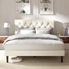 Full Size Platform Bed Frame with Velvet Upholstered Headboard, Button