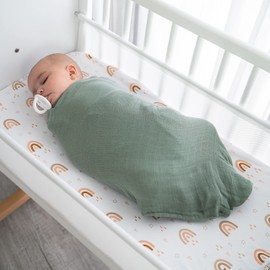 Comfy Cubs Muslin Swaddle Blankets Neutral Receiving Blanket Swaddling, Wrap for Boys and Girls, Baby Essentials, Registry & Gift (Sage, Pacific Blue, Fern, Neptune)