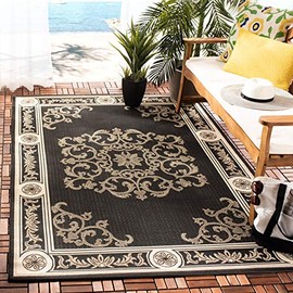 SAFAVIEH Courtyard Collection Accent Rug - 2'7" x 5', Black & Sand, Non-Shedding & Easy Care, Indoor/Outdoor & Washable-Ideal for Patio, Backyard, Mudroom (CY2914-3908)
