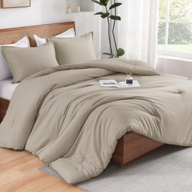 Andency Oatmeal Comforter Set Full, 3 Pieces Boho Lightweight Solid Fluffy Bedding Comforter, All Season Soft Microfiber Bed Set for Girls Boys Teen