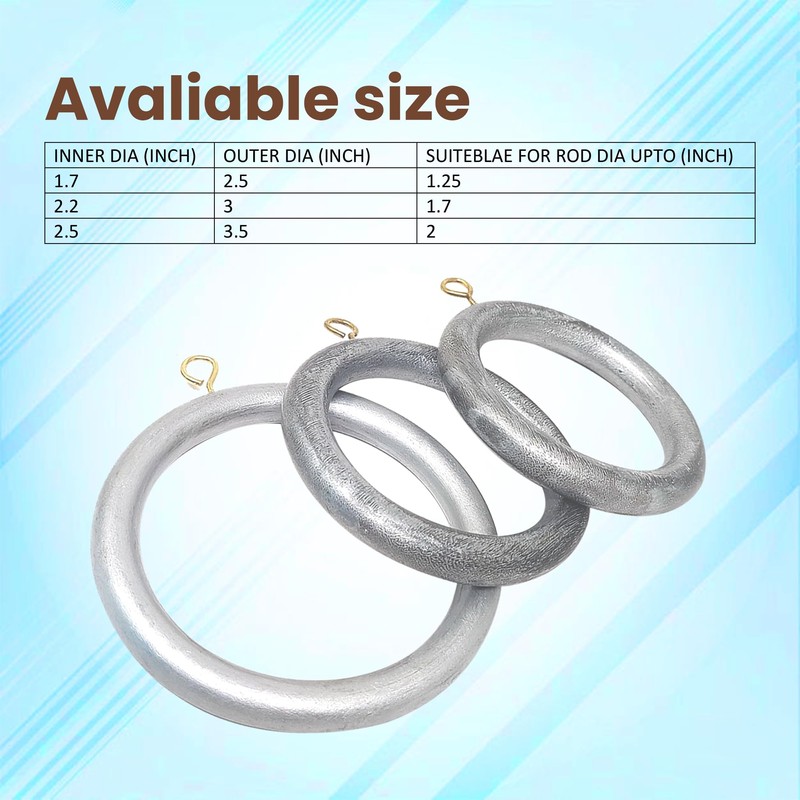 Premium 12 Pcs Wooden Curtain Drapery Rings, Silver for 1