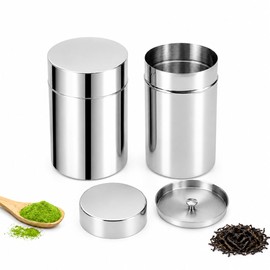 2 Pack Matcha Powder Storage Canisters, 304 Stainless Steel Tea Tins with Double Lids, Small Tea Canister for Loose Leaf Tea, Coffee Grounds, Cocoa, Sugar, Spices, Kitchen Pantry Storage