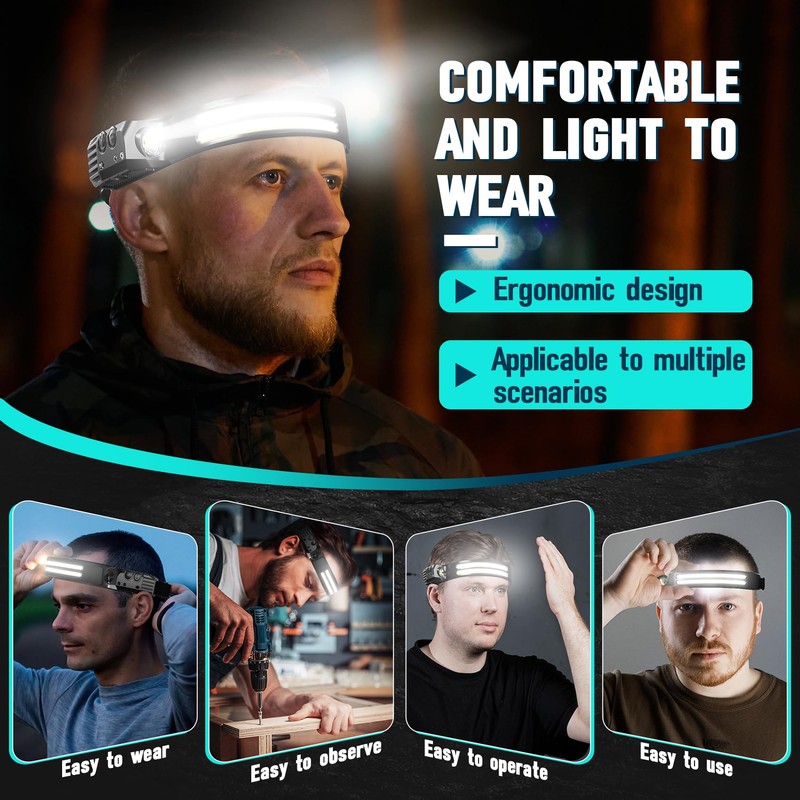 Rechargeable Headlamp 8 Pack, LED Headlight Flashlight Super Bright with