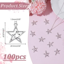 HOBBIESAY 100Pcs Double Star Charms 5 Point Star Metal Dangle Charm Bulk Hollow Tibetan Style Antique Silver Celestial Pendants for DIY Bracelets Earring Necklace Jewelry Making,Hole:1.5mm