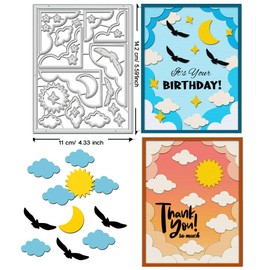 BENECREAT Cloud Background Cutting Dies for Scrapbooking, Moon Sun Bird Carbon Steel Embossing Tool Die Cuts for Card Makng, Photo Album, Decorative Embossing, 0.8mm Thick