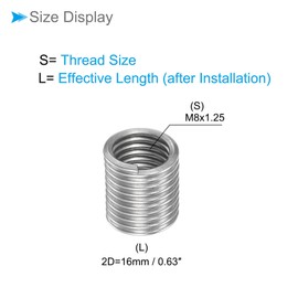 CoCud Wire Thread Inserts, M8x1.25 2D 16mm Length, 304 Stainless Steel Wire Screw Sleeve Insert Helical Type Coiled - (Applications: for Automotive Repairs), 10pieces