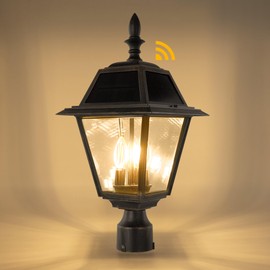 LUTEC Outdoor Solar Lamp Post Light, Dusk to Dawn 300LM Waterproof Pole Light Head with 4 Pcs Glass, Exterior Solar Powered Fence Post Light Fixtures for Garden, Patio, Yard(Brown)