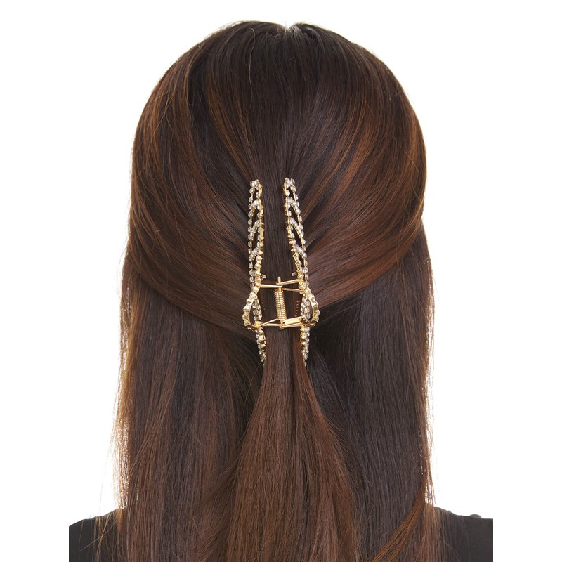 Allure-Pinza de pelo grande con corona dorada y diamantes de