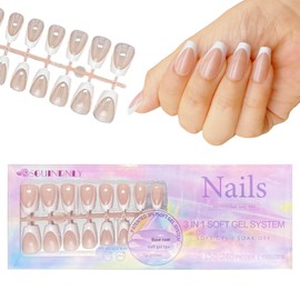 SGUINRNLY Deep French 3 in 1 Soft Gel Nail Tips Medium Coffin Shape Full Cover Acrylic Nails With 150PCS 15 Sizes Press on Nail For DIY Nail Art