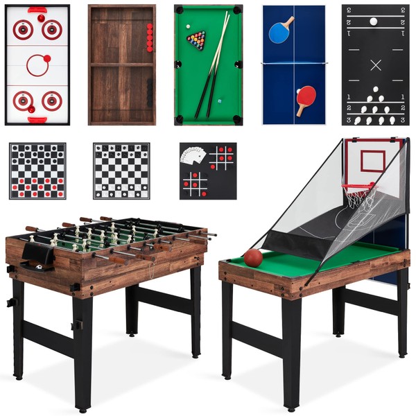 Best Choice Products 13-in-1 Combo Game Table Set for Home, Game Room, Friends & Family w/Ping Pong, Foosball, Basketball, Air Hockey, Archery, Chess, Checkers, Shuffleboard, Bowling - Dark Brown