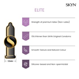 SKYN Elite Condoms Pack of 10 SKYNFEEL Latex Free Condoms for Men, Regular Size Condoms, Ultra-Thin & Soft Condoms, Smooth Straight Shape, Lubricated, 53mm Wide