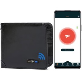 Clever Anti-Lost Wallet with Alarm, Bluetooth, Position Record (via Phone GPS) Item Finder, Cowhide Leather Locator Vintage Retro Style Trackable Intelligent Minimalist Purse (Black, Horizontal)