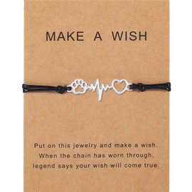 PLwelth Puppy Dog Bracelet for Women Men Friendship Gift for Best Friends Couples Dog Memorial Gift Adjustable String Paw Print Charm Pet Bracelet for Girls Boy Dog Lover Loss Sympathy Gift(Heart)