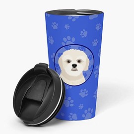Caroline's Treasures WDK1206TBL215 Shih-Tzu Gold #3 Stainless Steel 16 oz Tumbler, Blue Insulated Tumbler with Lid, Cute Travel Cup for Coffee, Cocktails, Gift Men, Dad, Women, Mother
