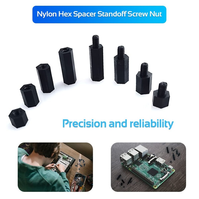 COMRUN 350PCS M2 Black Male Female Nylon Hex Spacer Standoff