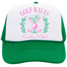 Golf Wives Cocktail Club Funny Women's Classic 5 Panel Mesh Snap Back Trucker Hat White/Kelly Trucker Hat