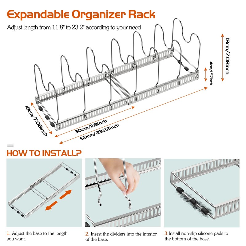 Housolution Pot and Pan Organizer Rack for Cabinet, Stainless Steel