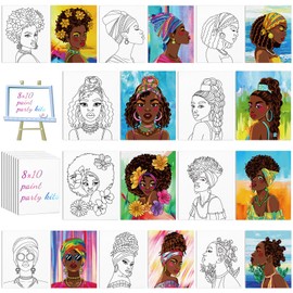 Chuangdi 10 Pcs Pre Drawn Canvas for Painting 8 x 10 Inch Pre Printed Sip and Paint Party Supplies Afro Queen Stretched Outline Canvas Painting Kit for Adults Beginner Artist DIY(Afro Queen)