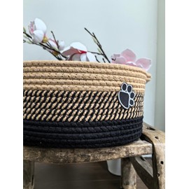 Dog toy basket, used for organizing rope storage, with handle, cute cotton parenting gift dog toy box storage box (Rice coffee tricolor)