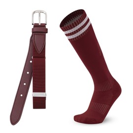 AWAYTR Youth Baseball Socks and Belt - Kids Softball Belts and Socks Combo for Youth Boys Girls (Maroon)