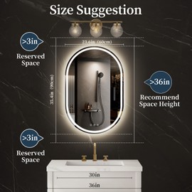 BesMirror 24x32 Inch LED Bathroom Mirror - Anti-Fog, Stepless Dimmable - Bathroom Mirror with Lights - 3 Color LED Mirror for Bathroom, IP54 Waterproof, Horizontal/Vertical
