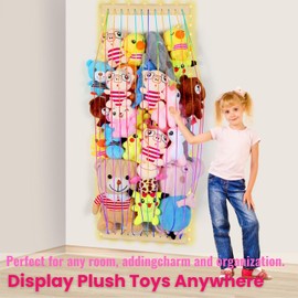 VOMELON Stuffed Animal Storage Wood Soft Toy Storage for Kids Room，Wall Mount Door Hanging Stuffed Animal Toy Organizer Shelf for Nursery Play Room White with LED Coil -Patent