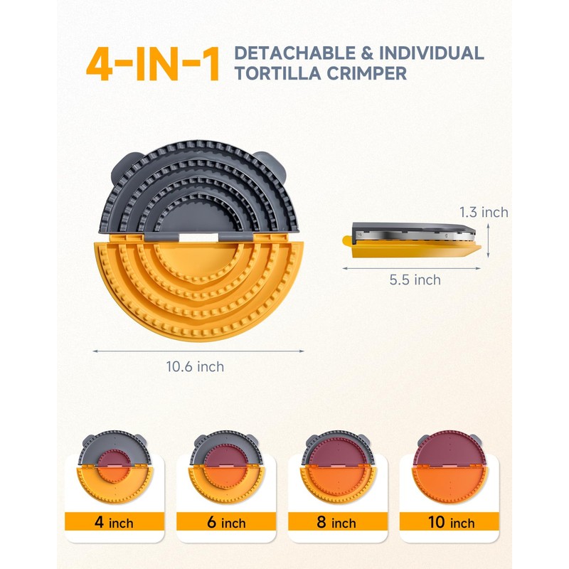 4-in-1 Tortilla Sealer Press, Tortilla Crimper Maker for 4”, 6”,