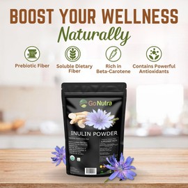 Go Nutra Inulin Powder Organic Chicory Root (FOS) - Soluble Inulin Fiber Prebiotic Natural Prebiotic Fiber Supplement | Intestinal Support Gut Health Vegan Keto Friendly 8oz.