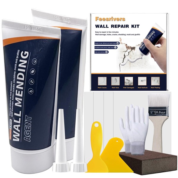 Feesrivers Drywall Patch Kits, Wall Mending Agent with Scraper and Brush, Wall Patch Repair Kit-Quick and Easy Solution for Repair Wall Surface Hole Scratch and Cracks.(2 Pack)
