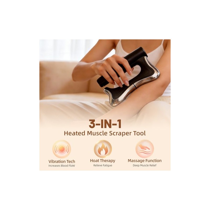 Heated Muscle Scraper Tool—Professional 3-in-1 Electric Fascia Massager with three
