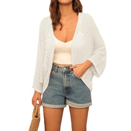 GRACE KARIN Women's Causal Cardigan 3/4 Sleeve Summer Beach Cover Up Bolero Cardigan, White, S