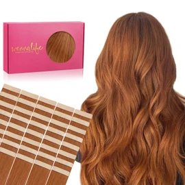 WENNALIFE Tape in Hair Extensions, 40pcs 80g 12 Inch Dirty Ginger Human Hair, Straight Invisible Reusable Real Extensions