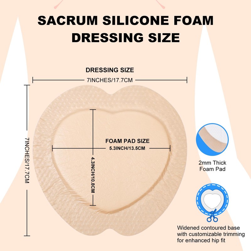 Sacral Foam Dressing, Sacrum Silicone Foam Dressing with Border, 7x7
