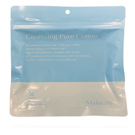 Make.iN Cleansing, Pure Cotton, 50 Pieces, Large Capacity, CICA Human Stem, Collagen, Moisturizing, Moisturizing (1)