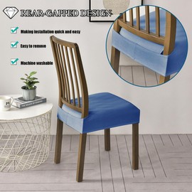 Lussenwert Velvet Seat Covers for Dining Room Chairs, Stretch Dining Chair Seat Slipcovers Washable Removable Chair Protector Slipcovers - Set of 4, Bright Navy