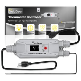 110~120 V YeloDeer Temperature Controller for in Pipe Heating Cable with 3 Ft Power Cord, Pipe Heat Tape Thermostat Includes A 15 Ft Sensor